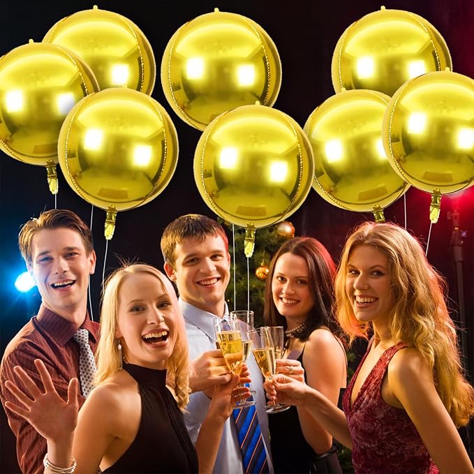8 Pcs Gold Round Foil Balloons 22 Inch 4D Gold Mylar Orbz Round Balloons - Image 5