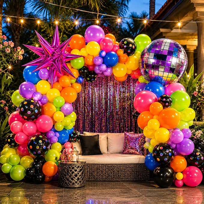 Neon Balloons, 12Inch Disco Rainbow Balloons, Hot Pink Blue Green Orange Purple - Image 4