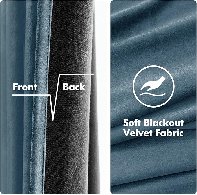 MIULEE Velvet Curtains Dark Slate Blue 52 x 108 Inch Length Set of 2 | Extra - Image 3