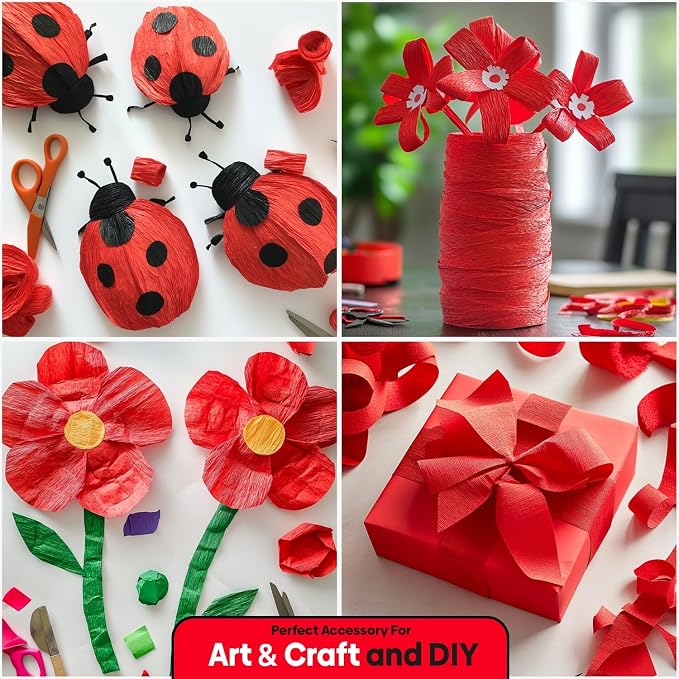 4 Red Streamers, 328ft Pack of Crepe Paper Party Decorations | Each roll is 82 - Image 5