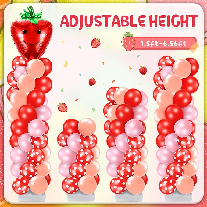 Kasyat 2 Set Strawberry Party Balloon Column Stand Kit Strawberry Red and Pink - Image 4