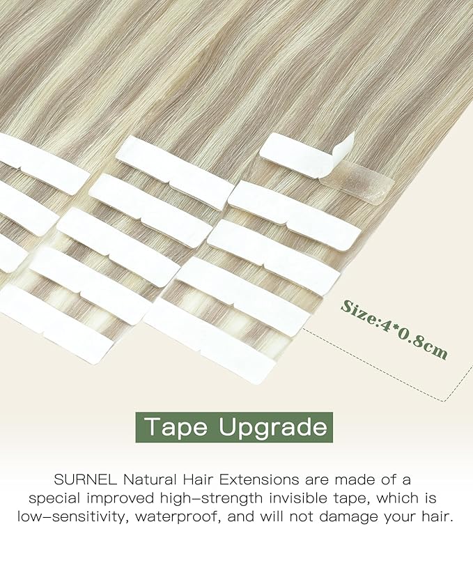 SURNEL Injected Seamless Tape in Hair #18P60 Ash Blonde with Platinum Blonde Seamless Tape Ins Upgraded Seamless Remy Invisible Tape in Extensions 16 Inch 20 Pcs 35g(#18P60,16)