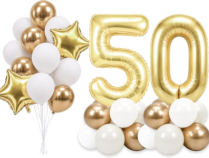 PartyWoo Number Balloons 40 Inch Gold Number 50 Kit 33pcs by PartyWoo
