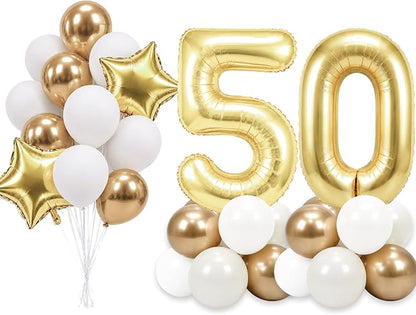PartyWoo Number Balloons 40 Inch Gold Number 50 Kit 33pcs by PartyWoo