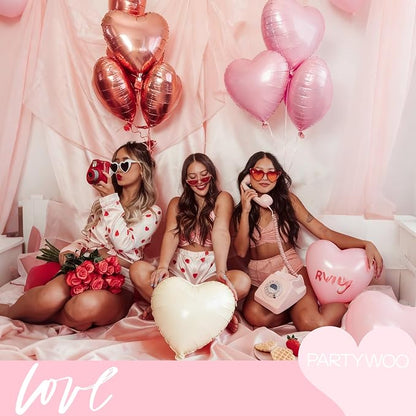 PartyWoo White Pink White Pink Heart Foil Balloons 15pcs 18 Inch | Balloons - Image 5