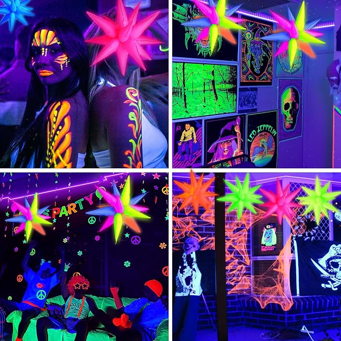 Glow in the Dark UV Reactive Neon Star Balloons Party Decorations | 5 UV - Image 7