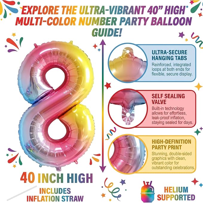 40 Inch Rainbow Foil Number 18 Balloon - Image 2
