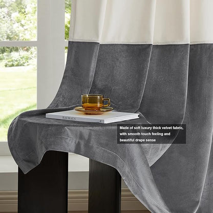 BULBUL Cream Ivory Gray 90 inches Velvet Curtains - Image 5