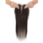 Hairro Human Hair Toppers with Side Bangs, 3D 360° Seamless Real Hair Toppers, Hand-Tied with 3.5"x4.7" U-shaped Base, Clip-In Hairpieces to Add Volume on Top, 12 Inch Dark Brown