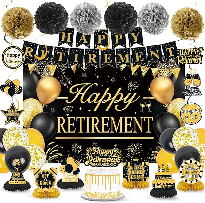 Retirement Party Decorations for Men Women Black Gold Happy Retirement Banner by Unknown
