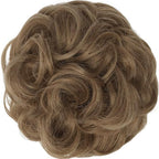FESHFEN Messy Bun Hair Piece - Large Elastic Wavy Curly Hair Bun Scrunchies Ponytail Extensions Synthetic Chignon Hairpieces for Women, Light Brown mix Natural Blonde 1.94oz