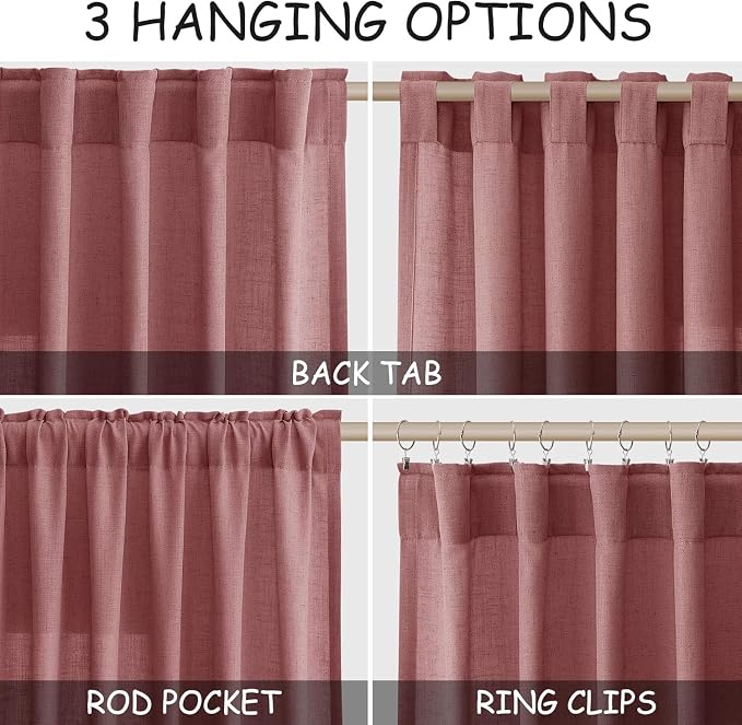Canyon Rose Linen Curtains for Living Room 100 Inches Long Light Filtering Semi - Image 2