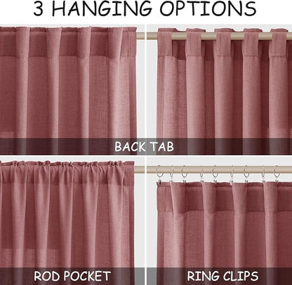 Canyon Rose Linen Curtains for Living Room 100 Inches Long Light Filtering Semi - Image 2