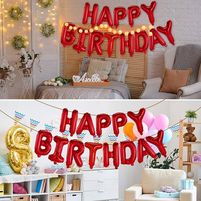 Happy Birthday Balloons Banner Red 16 Inch Mylar Foil Letters | Inflatable - Image 4