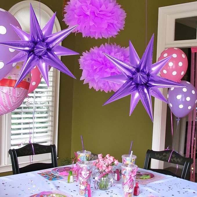 72 Pcs Star Balloons Foil Explosion Balloons Magic 12 Point Star Cone Balloon - Image 3