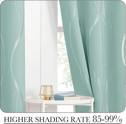 NICETOWN Aqua Blue Floral Blackout Curtain Panels 84 inches 2 Pieces, 52 inches - Image 4