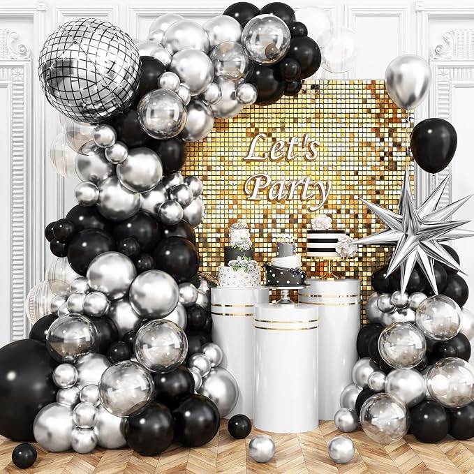 Black Silver Disco Ball Balloons Arch Kit, by Adorely