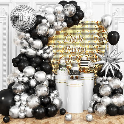 Black Silver Disco Ball Balloons Arch Kit, by Adorely