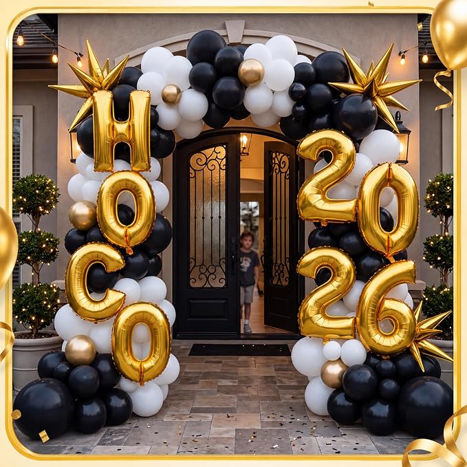 8 Pcs HOCO 2026 Foil Letter Balloons, 16 Inch Gold Alphabet Balloon Banner - Image 5