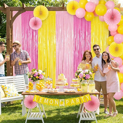 Frienda 4pcs Pink and Yellow Party Decorations 6.6ft Fringe Curtains Party - Image 5