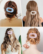 Mesovor 4 Pack French Flat Hair Clips for Women, 3.74" Nonslip Stylish Round Duckbill Lay Flat Hair Claw | Side Slide Volume Flat Hairclips for Lying Down, Yoga, Driving (Mermaid Stripes)