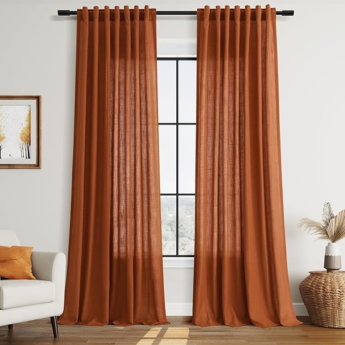Rust Linen Curtains 96 Inches Long by Nanspring