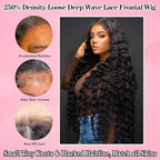 250% Density HD Lace Front Wigs Human Hair Loose Wave 100% Real Human Hair 15A Full 13x4 Large Lace Space Loose Deep Wave Wig Pre Plucked, No Synthetic Blend No Tangle No Shedding Triple Lifespan 3X