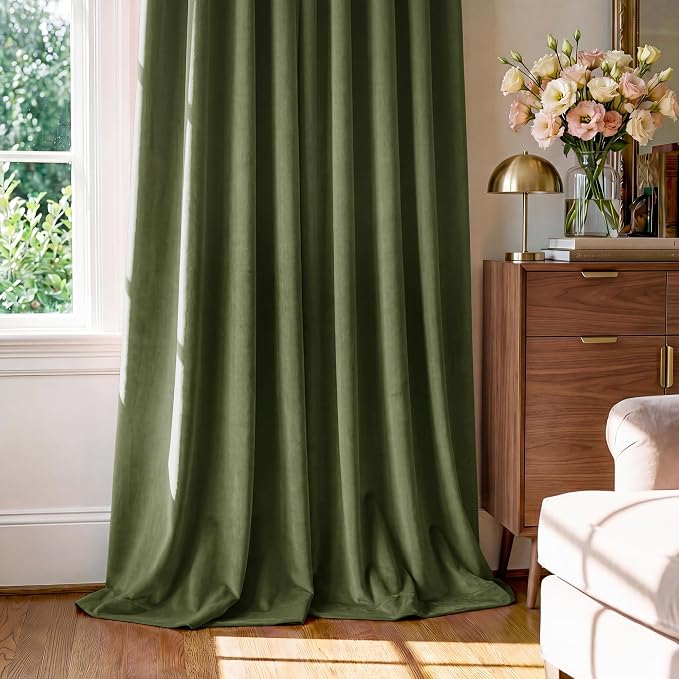 Moss Green Velvet Curtains Back Tab - Image 7
