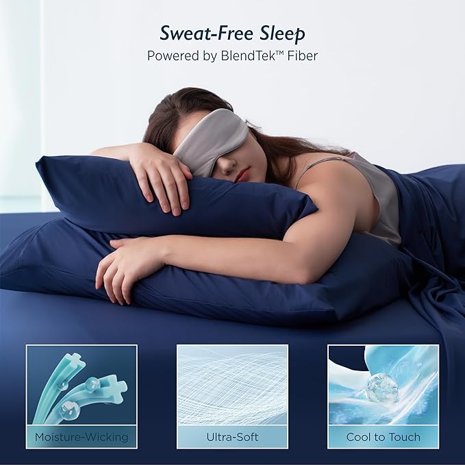 Breescape Cooling Pillow Cases Standard/Queen Size - BlendTek™ Dry & Cool Technology for Hot Sleepers and Night Sweats, 2 Pack Ultra Soft Pillowcases for Hair & Skin Care, 20" x 30", Twilight Blue