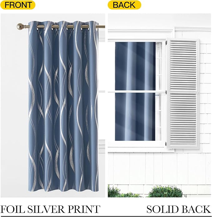 NICETOWN Stone Blue Blackout Living Room Curtain Panels 84 inch Long, W66 x L84 - Image 5
