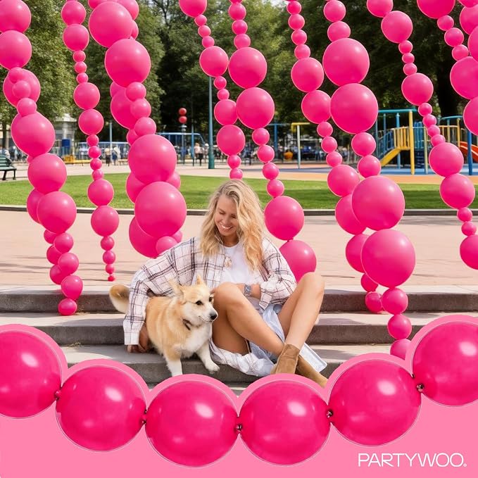PartyWoo Hot Pink Linking Balloons 100pcs 12 Inch Magenta Link Balloons | - Image 7