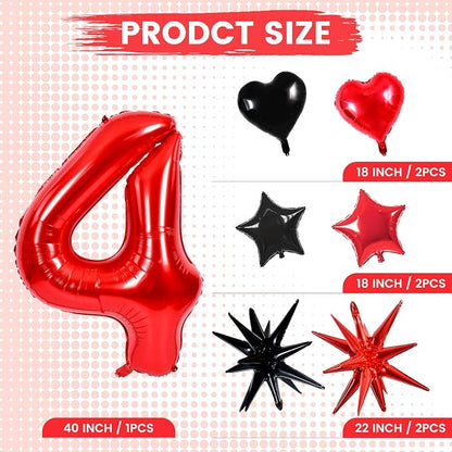 TONIFUL 4th Birthday Balloons Kit 40 Inch Red Large Number 4 Foil Balloon | - Image 2