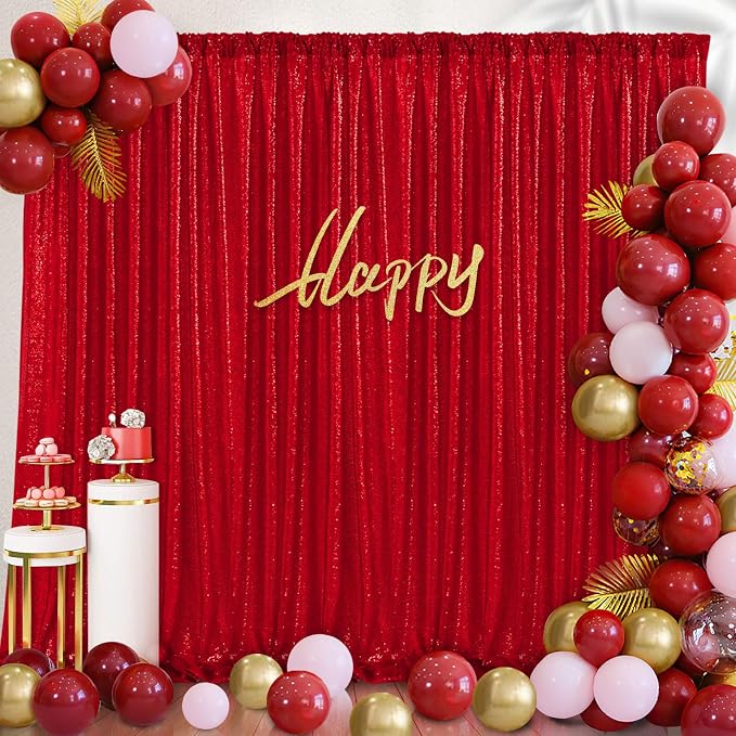 Red Sequin Backdrop Curtains 4 Pcs 2ftx8ft Glitter Shimmer Fabric | Sparkly - Image 5