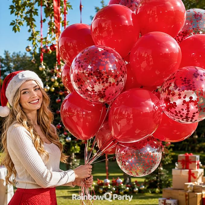 RainbowQ Red Balloons 55Pcs 12 Inch Confetti Latex Helium Party Balloon | Red - Image 5