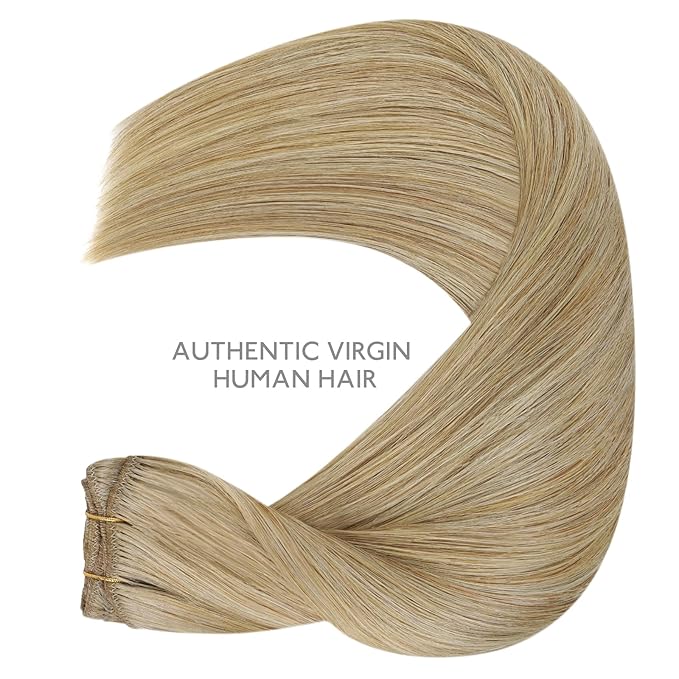 WENNALIFE Clip in Hair Extensions Real Human Hair, 18 Inch 120g 7pcs Dimensional Dirty Blonde Remy Hair Double Weft Straight Natural Extensiones De Cabello Humano Con Clip Ins