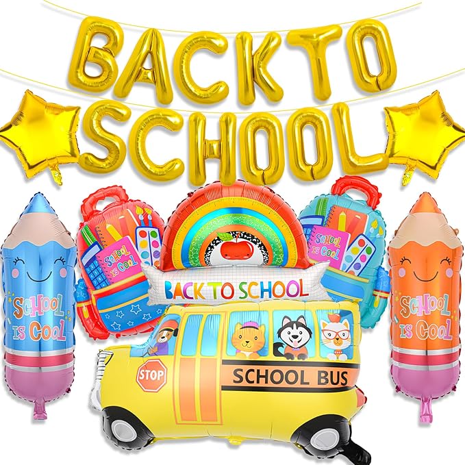 20 Pcs Back to School Balloons, School Bus Balloon, Colorful Schoolbag Pencil by Decmied