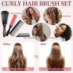 hair Brush Set for Afro America/African Hair, Textured 3a to 4c -Detangler Brush,9 row hair brush,Wide Tooth Comb,Rat Tail Comb (Black)