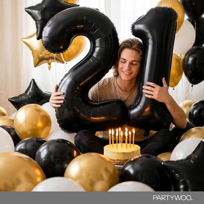 PartyWoo Number Balloons 40 Inch Black Number 21 Kit 33pcs - Image 8