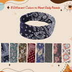 obeoby Headbands for Women, 8 Pack Boho Style Headbands Non Slip Fashion Wide Hairband Hair Wrap Hippie Clothes for Women