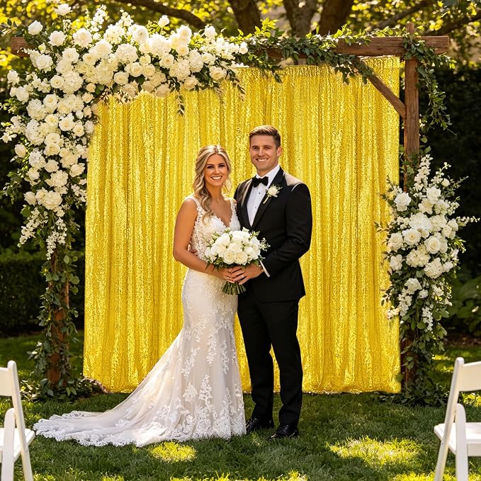 Sugargirl Golden Yellow Sequin Backdrop Curtain 2 Panels 2FTx8FT Glitter Golden - Image 3