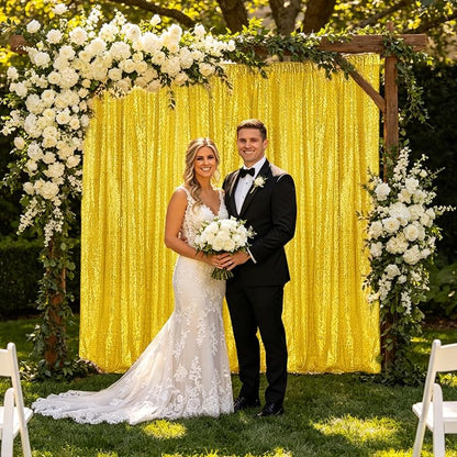 Sugargirl Golden Yellow Sequin Backdrop Curtain 2 Panels 2FTx8FT Glitter Golden - Image 3
