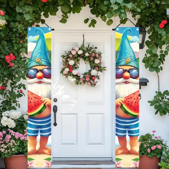 BlissYard 2pcs Welcome Summer Door Banner Hawaiian Beach Funny Gnome Porch - Image 3