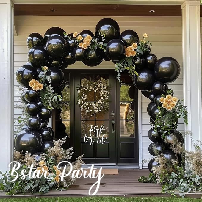 Double Stuffed Black Balloon Garland Arch Kit | 18/12/10/5inch Different Sizes - Image 6