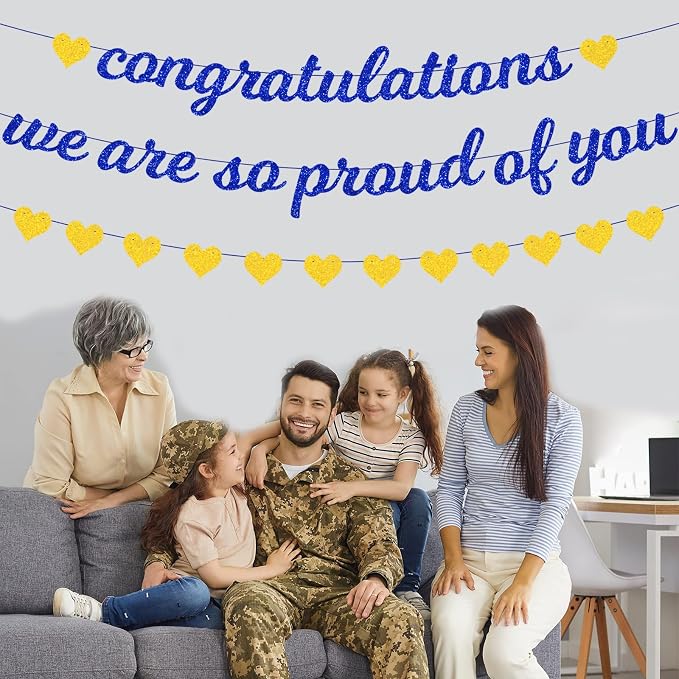 Zwiebeco Blue Gold Congratulations Banner We are So Proud of You Sign Hearts - Image 4
