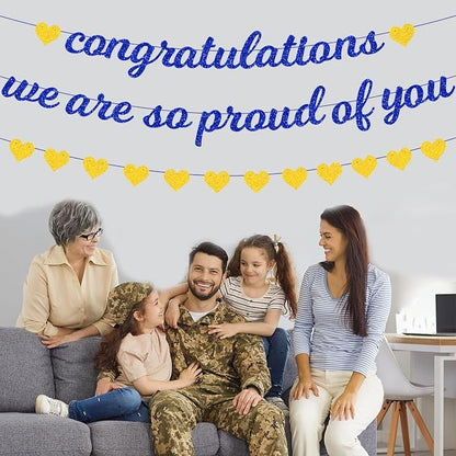 Zwiebeco Blue Gold Congratulations Banner We are So Proud of You Sign Hearts - Image 4