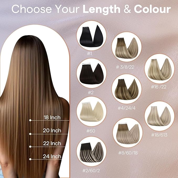 Full Shine Invisible Tape in Hair Extensions Color Dark Brown PU Wide Tape in Weft Hair Extensions Seamless Remy Double Sided Tape ins Extensions 50G 24Inch Straight Hair One Piece for Wedding