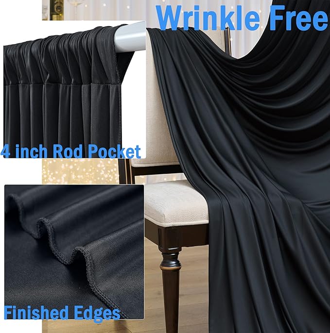 12ft x 10ft Black Backdrop Curtains - Image 3