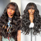 LUVME HAIR 7x6 HD Lace All-Day Comfort Wig with Bangs 200% Density Hair PartingMax Lace Wigs Loose Body Wave Lace Front Wigs Human Hair Pre Cut Plucked Lace Frontal Glueless 28 Inches