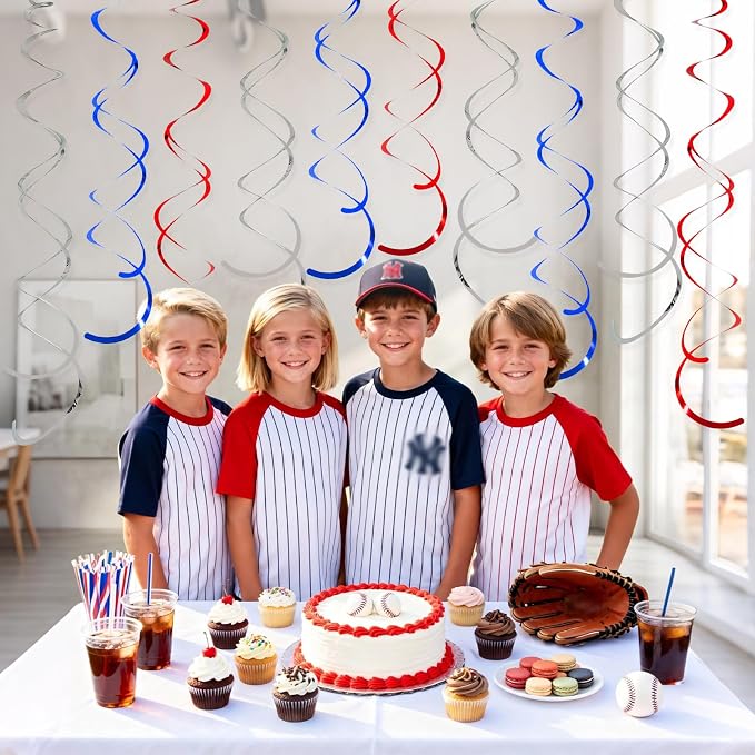 36PCS Red Blue Silver Hanging Swirl, Sparkle Ceiling Hanging Decorations - Image 5