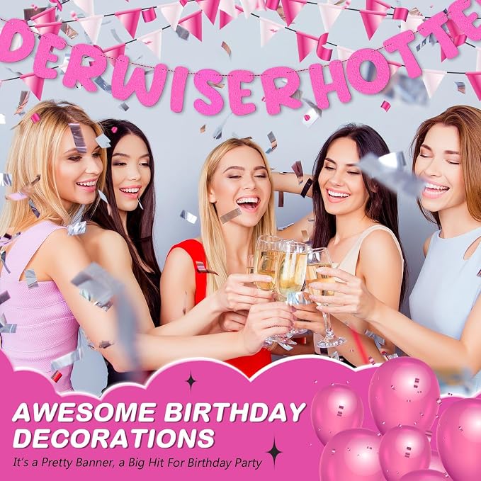 Fulmoon Set of 3 Pre Strung Older Wiser Hotter Glitter Banner Funny Birthday - Image 5